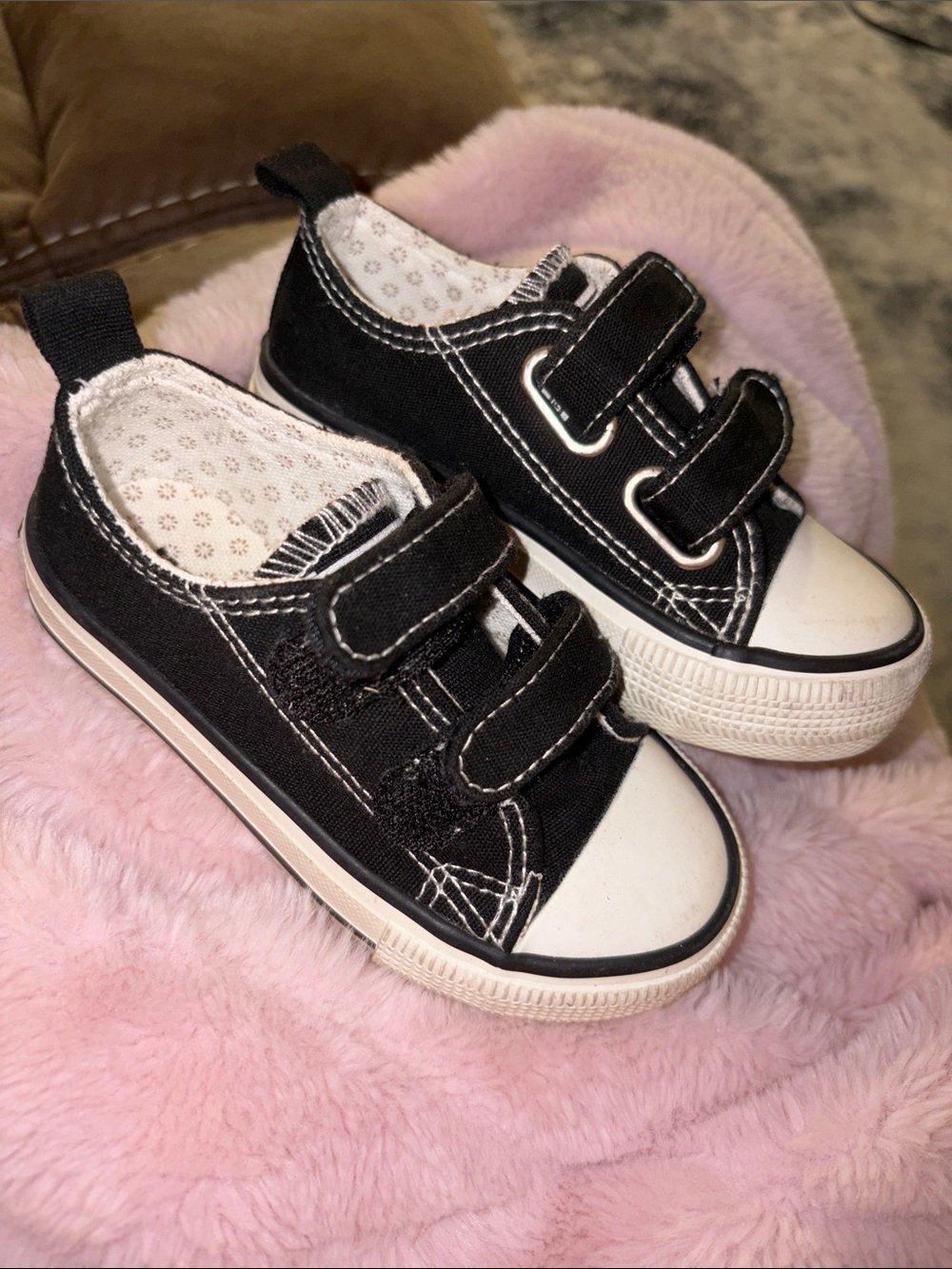 Black Kids Canvas Sneakers with Hook-and-Loop Straps